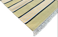 Handmade Cotton Area Flat Weave Runner, 2x10 Green, Black Striped Indian Dhurrie