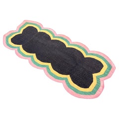 Chemin de table en coton fait à la main, 2x5 Brown, Pink Scalloped Indian Dhurrie