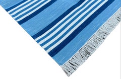 Handmade Cotton Area Flat Weave Runner, 2x6 Green And Blue Stripe Indian Dhurrie