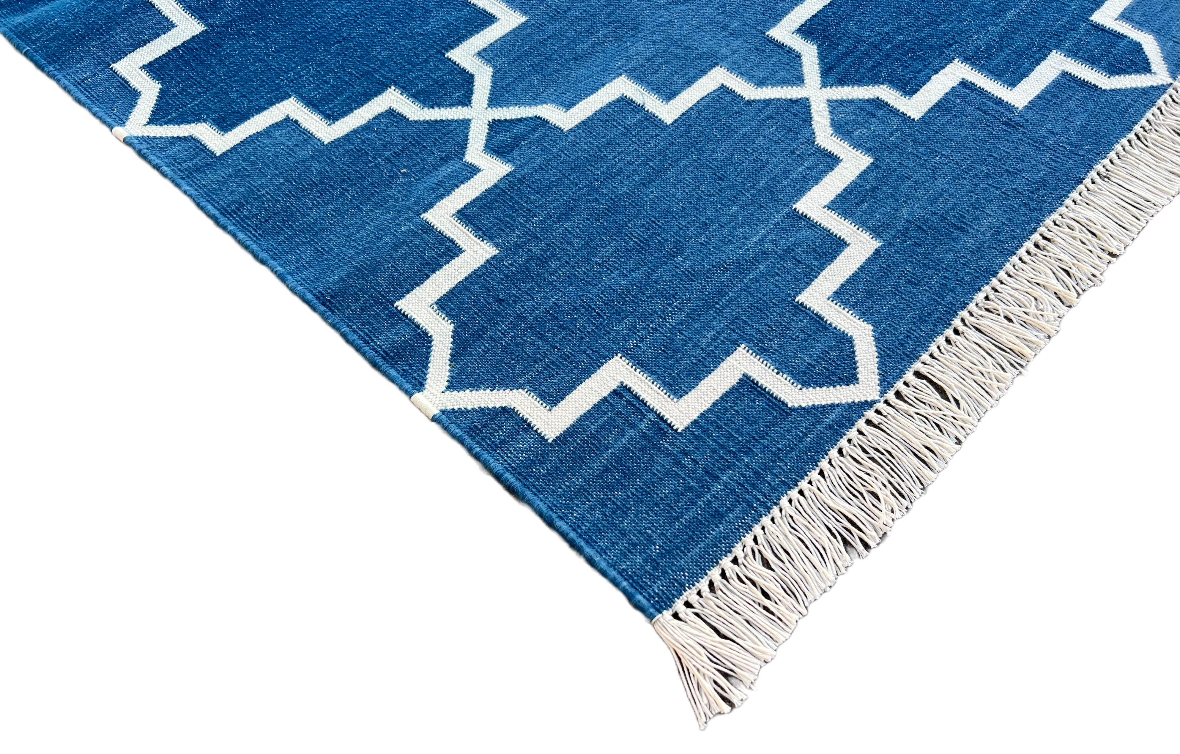 Cotton Natural Vegetable Dyed, Green And Blue Striped Indian Dhurrie Runner-2x8 feet (60x240cm)
These special flat-weave dhurries are hand-woven with 15 ply 100% cotton yarn. Due to the special manufacturing techniques used to create our rugs, the
