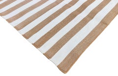 Handmade Cotton Area Flat Weave Runner, 3x10 Tan And Cream Stripe Indian Dhurrie