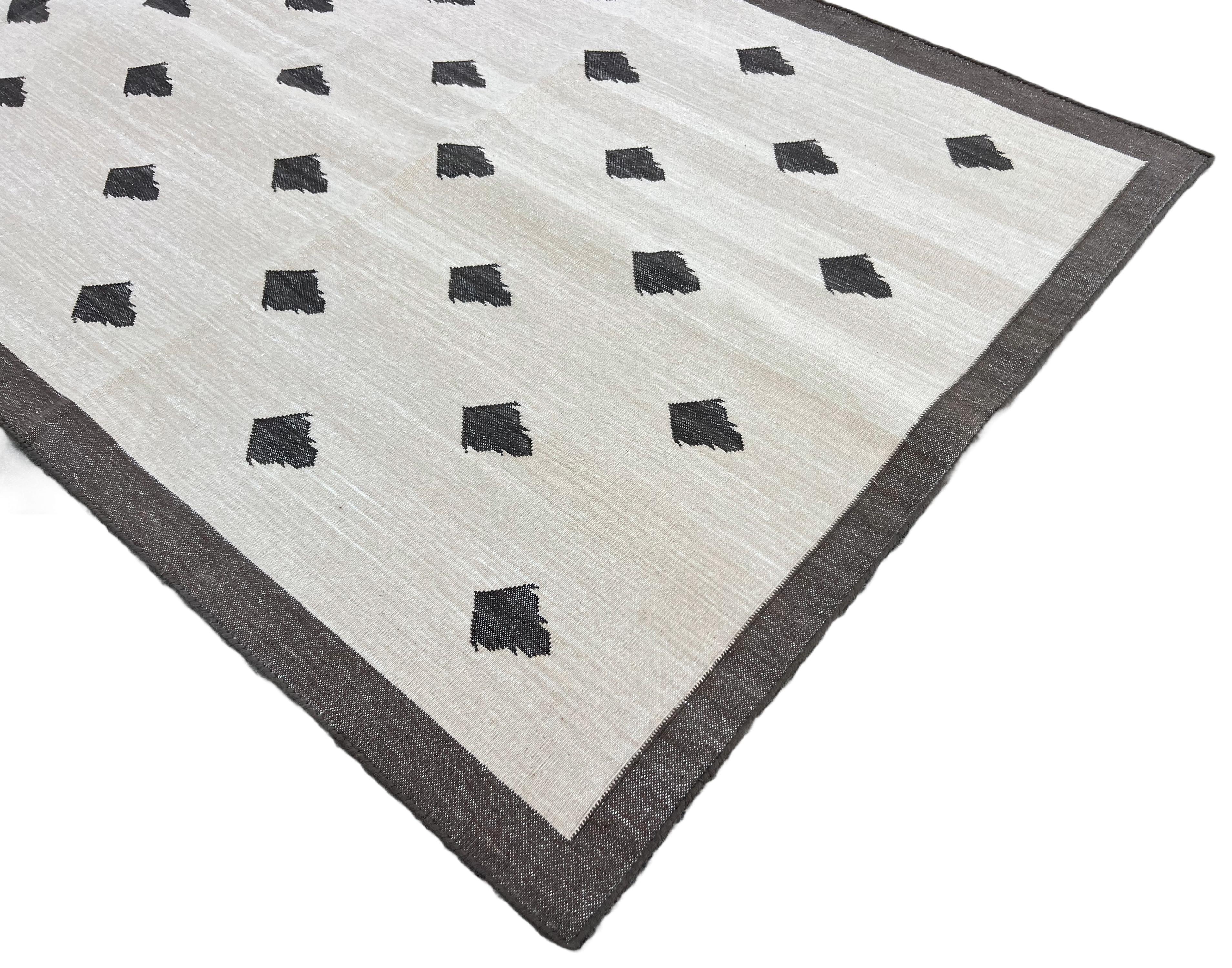 Indiano Runner a tessitura piatta in cotone fatto a mano, 3x8 Beige e Marrone Foglia Indiana Dhurrie in vendita