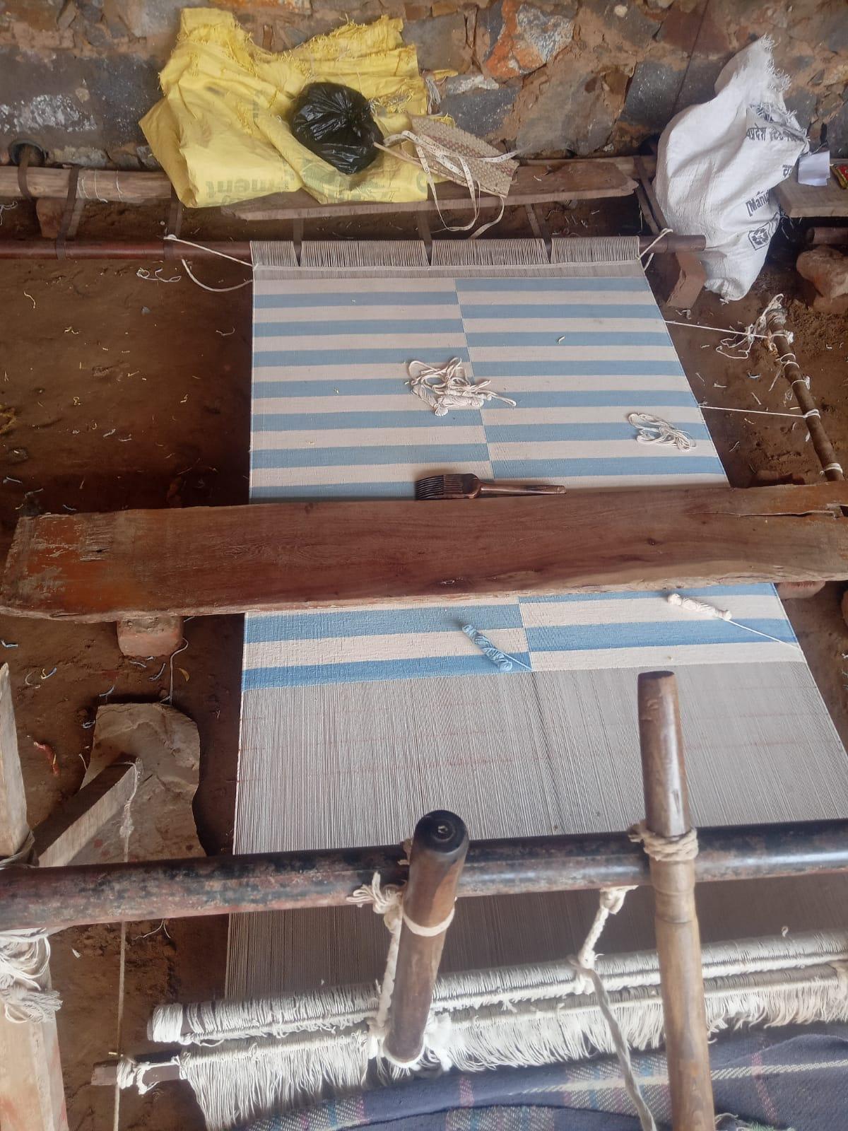 Runner a trama piatta in cotone fatto a mano, 3x8 a righe bianche e blu, indiano Dhurrie in vendita 4