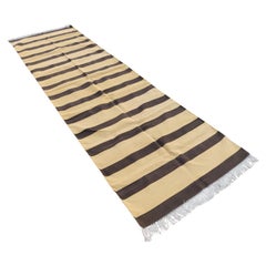 Handmade Cotton Area Flat Weave Runner, 40 "x140" Brown Striped Indian Dhurrie