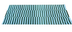 Handmade Cotton Area Flat Weave Runner, 4x12 Green, Blue Striped Indian Dhurrie