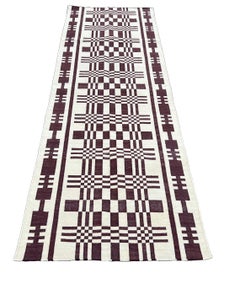 Handmade Cotton Area Flat Weave Runner, Brown And White Geometric Indian Dhurrie