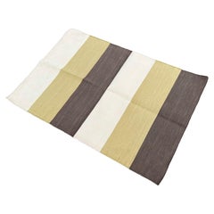 Handmade Cotton Flat Weave Area Rug, 2x3 Brown And Cream Striped Indian Dhurrie
