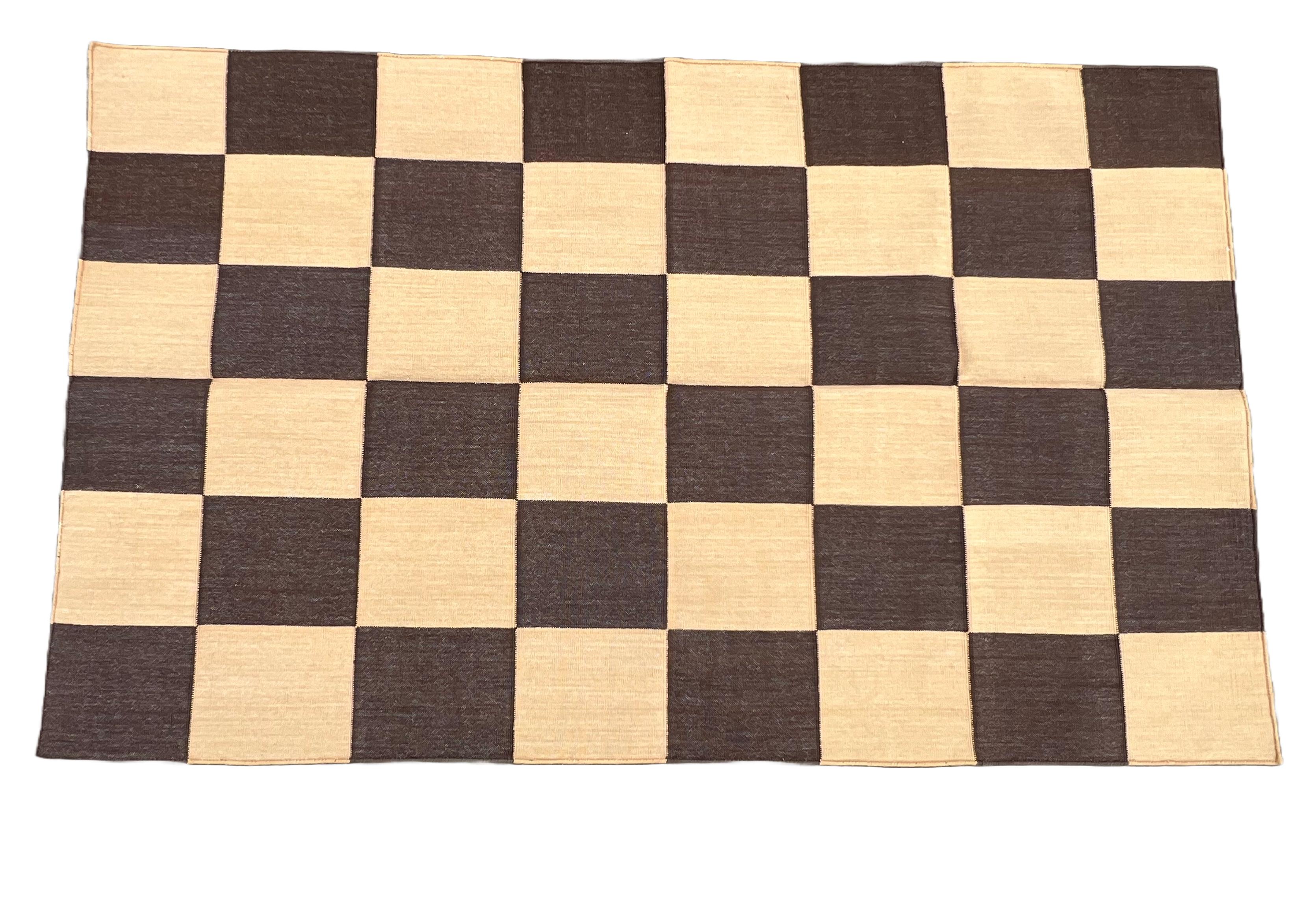 Cotton Vegetable Dyed Area Rug, Coffee Brown And Yellow Indian Checked Rug-3'x5'

These special flat-weave dhurries are hand-woven with 15 ply 100% cotton yarn. Due to the special manufacturing techniques used to create our rugs, the size and color