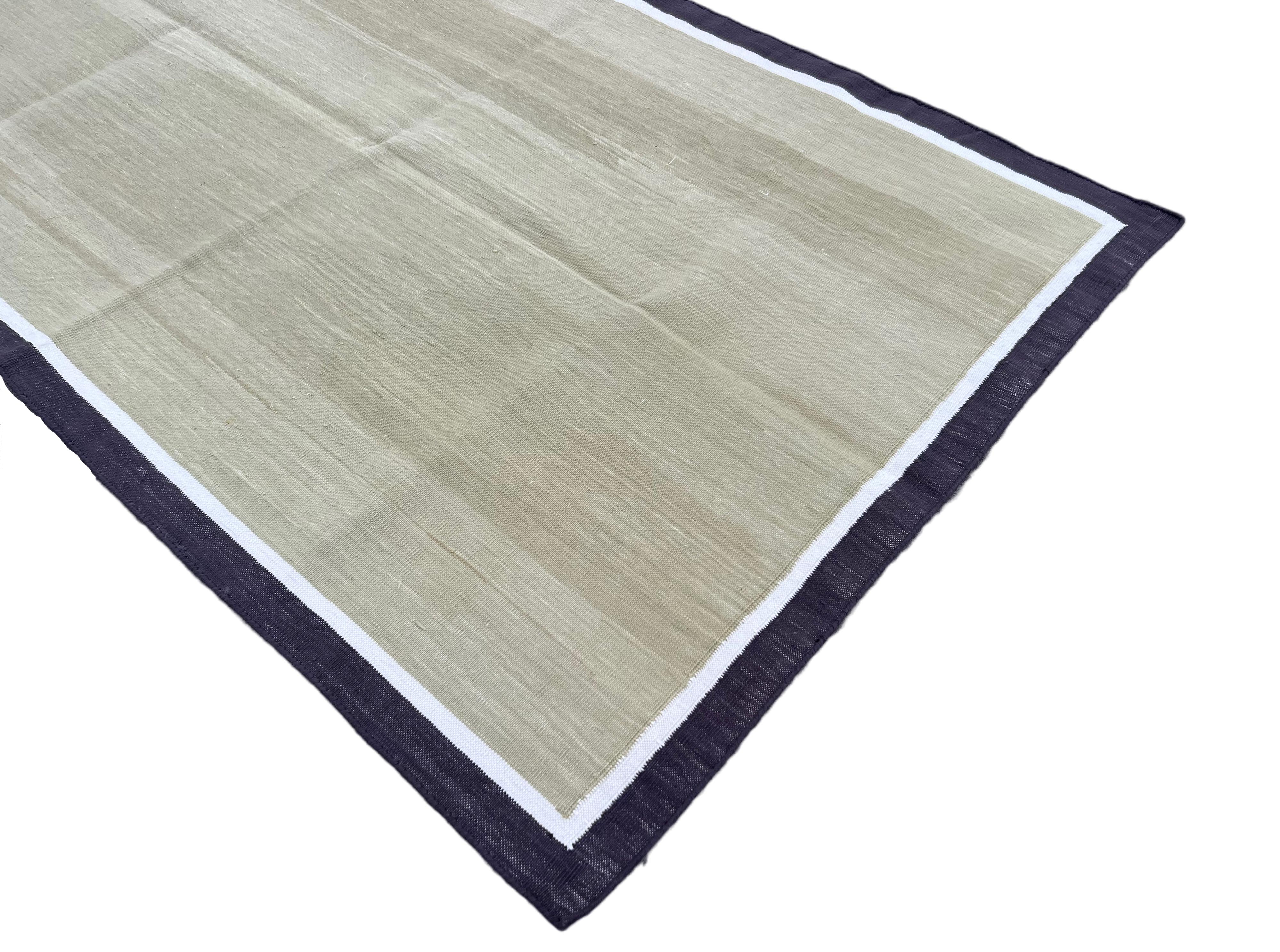 Mid-Century moderno Tappeto per l'area a tessitura piatta in cotone fatto a mano, 3x5 Greene & Greene a strisce marroni in vendita