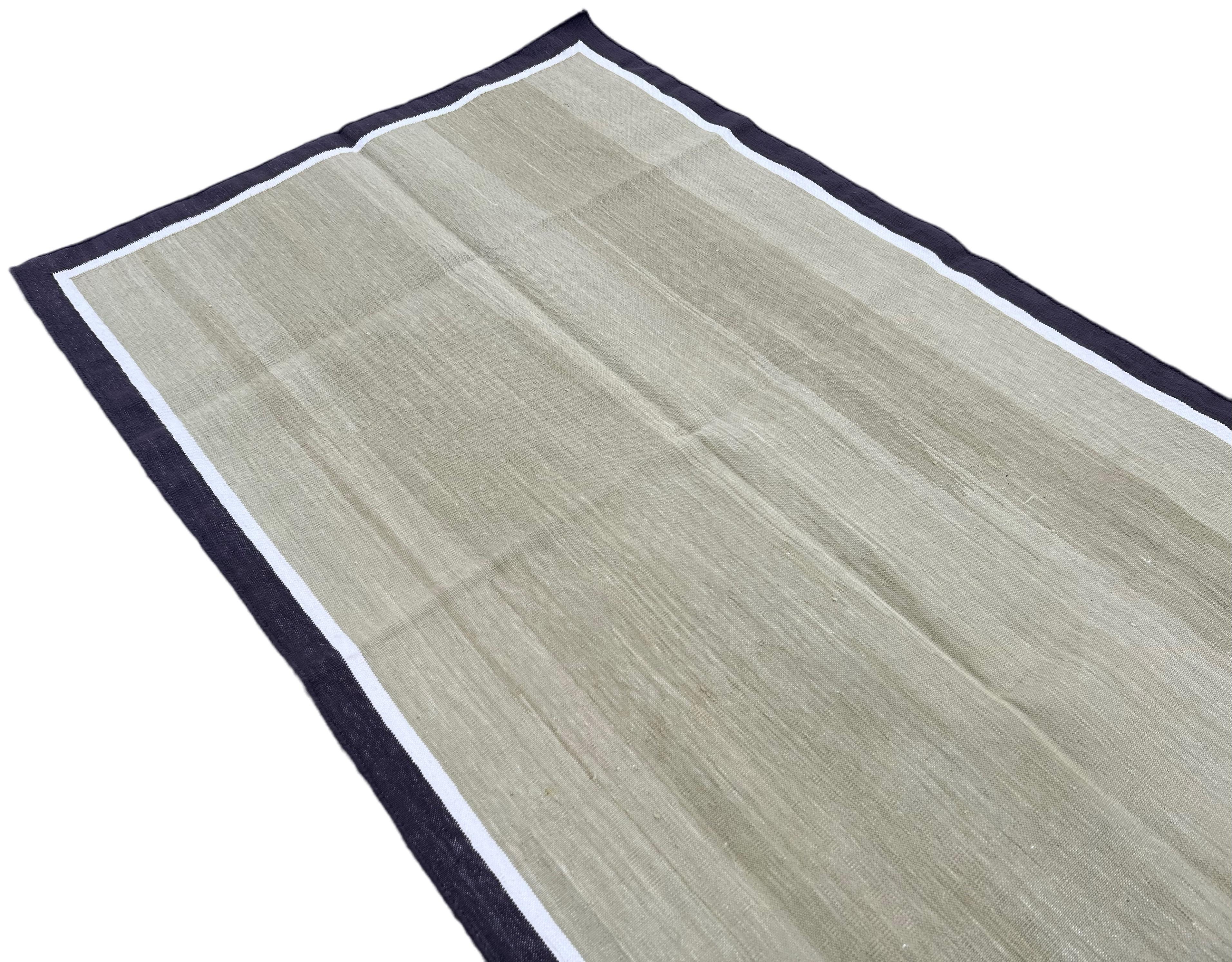 Indiano Tappeto per l'area a tessitura piatta in cotone fatto a mano, 3x5 Greene & Greene a strisce marroni in vendita