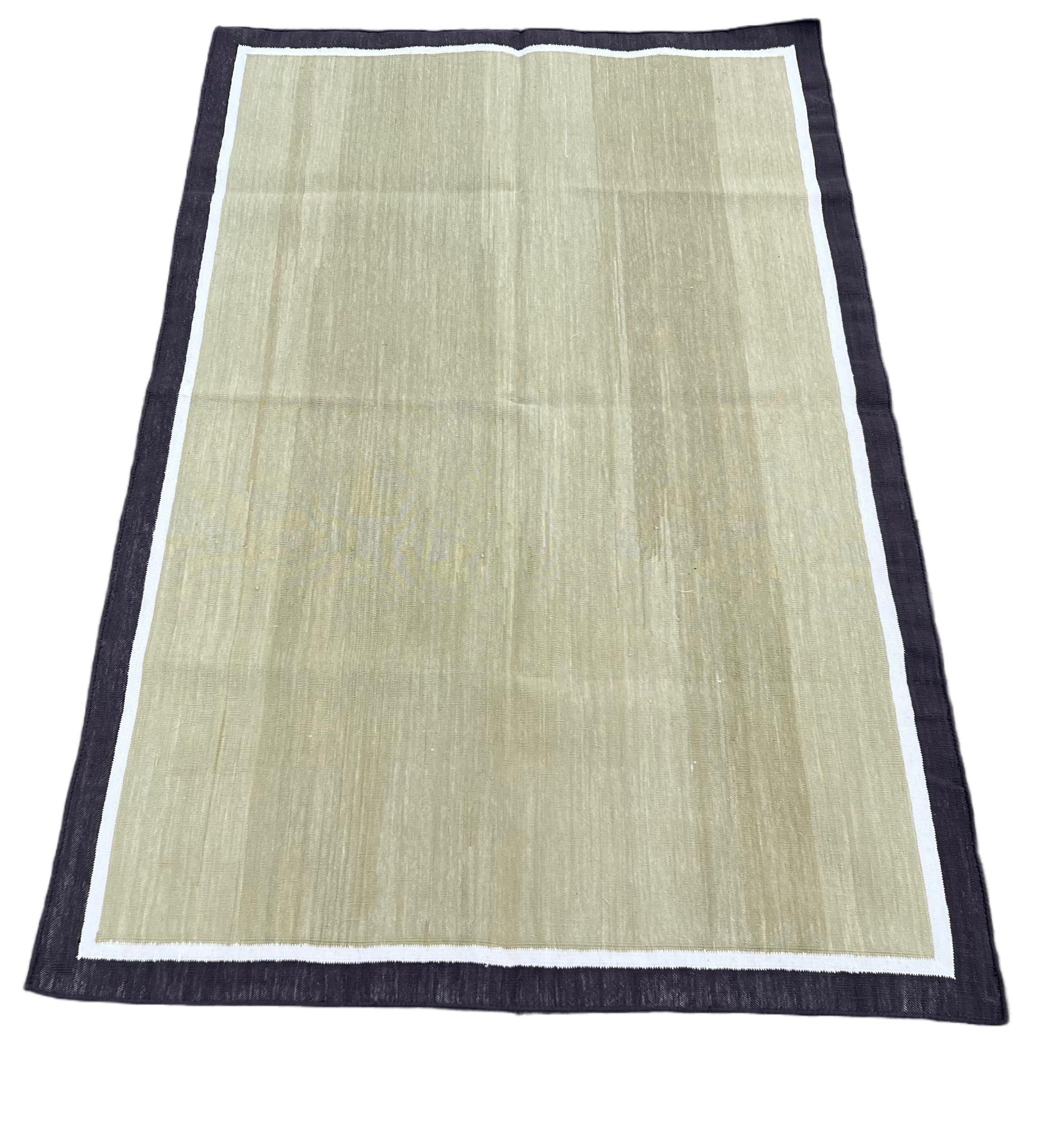 Tessuto a mano Tappeto per l'area a tessitura piatta in cotone fatto a mano, 3x5 Greene & Greene a strisce marroni in vendita