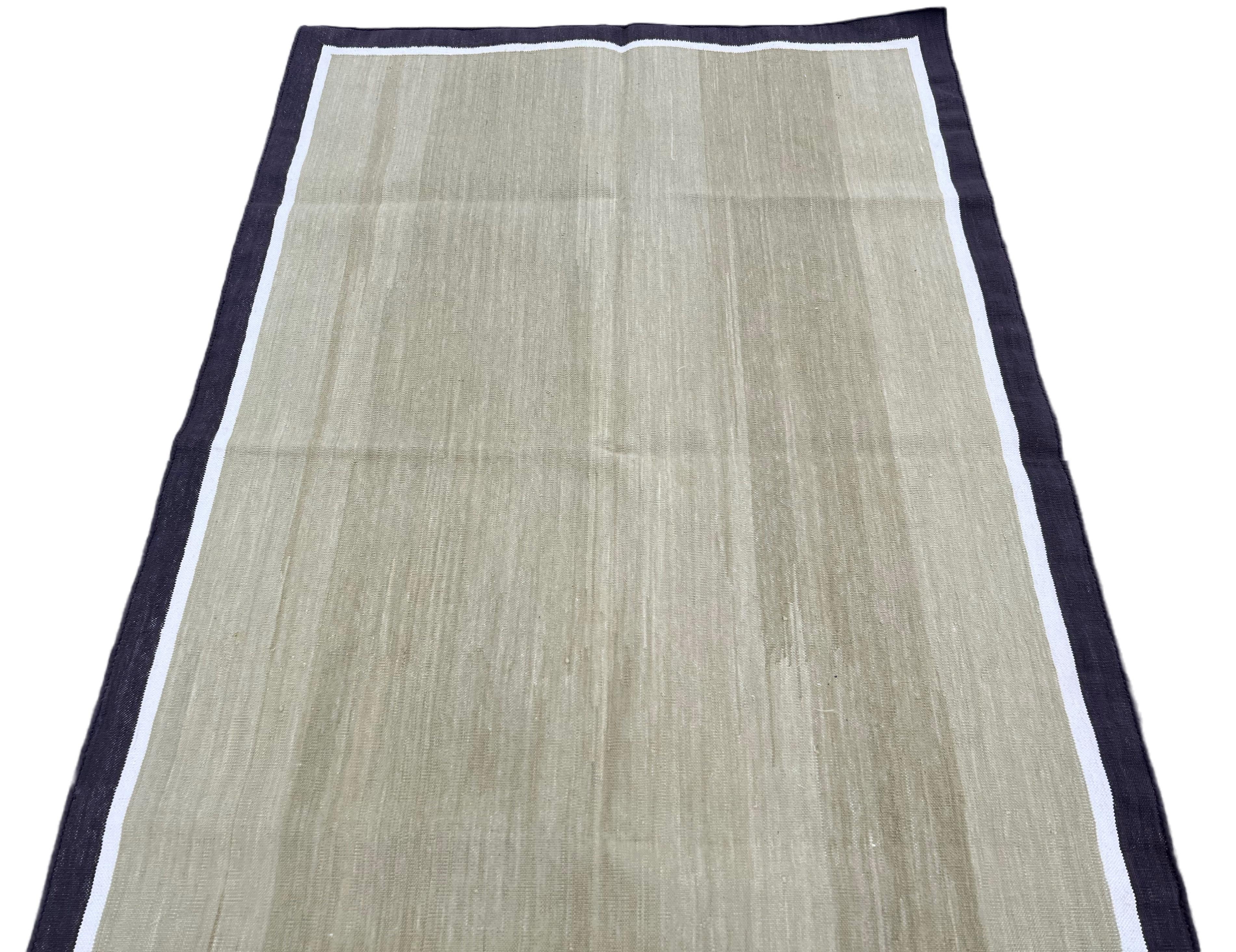Tappeto per l'area a tessitura piatta in cotone fatto a mano, 3x5 Greene & Greene a strisce marroni In condizioni Nuovo in vendita a Jaipur, IN