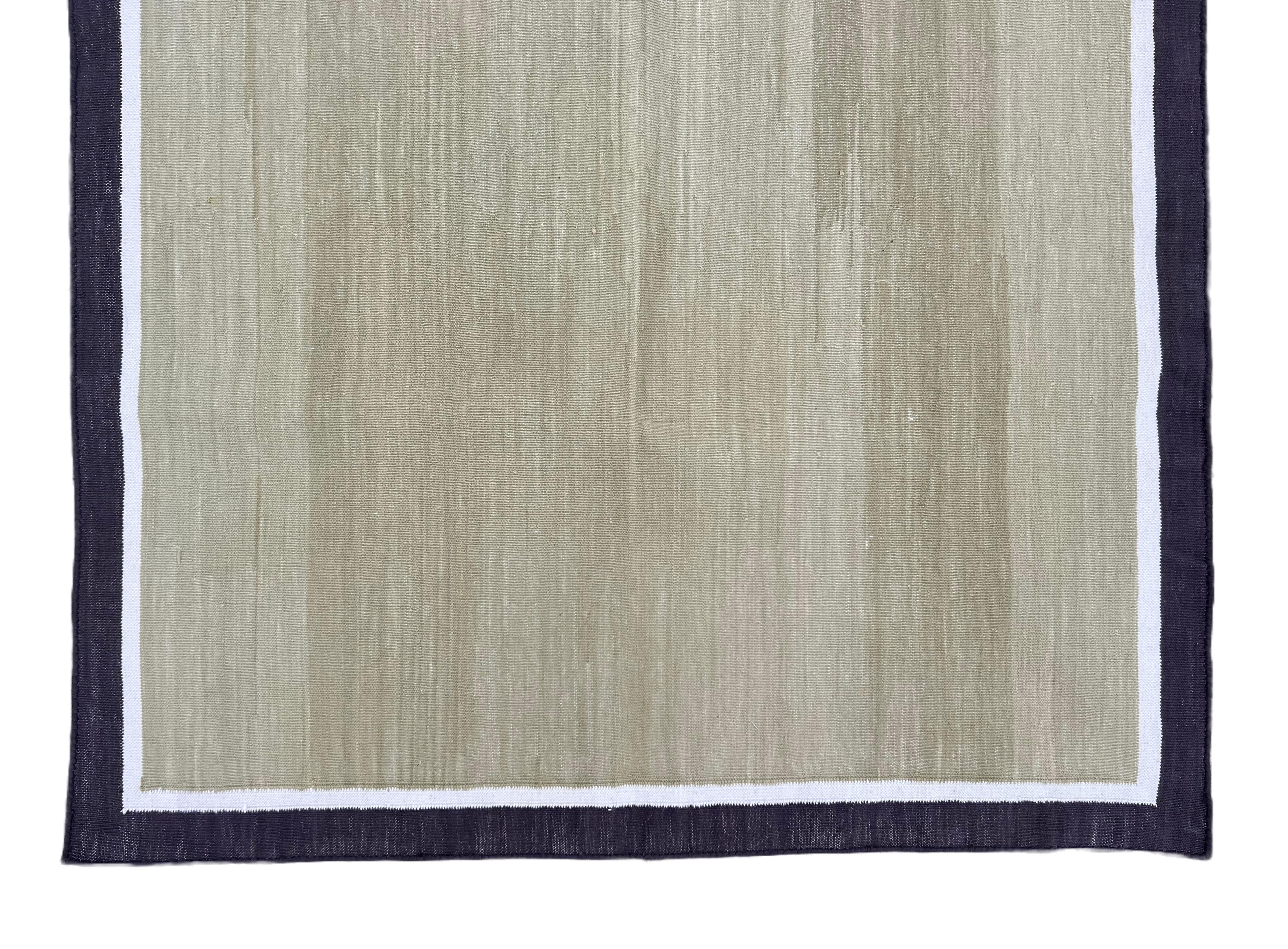 XXI secolo e contemporaneo Tappeto per l'area a tessitura piatta in cotone fatto a mano, 3x5 Greene & Greene a strisce marroni in vendita