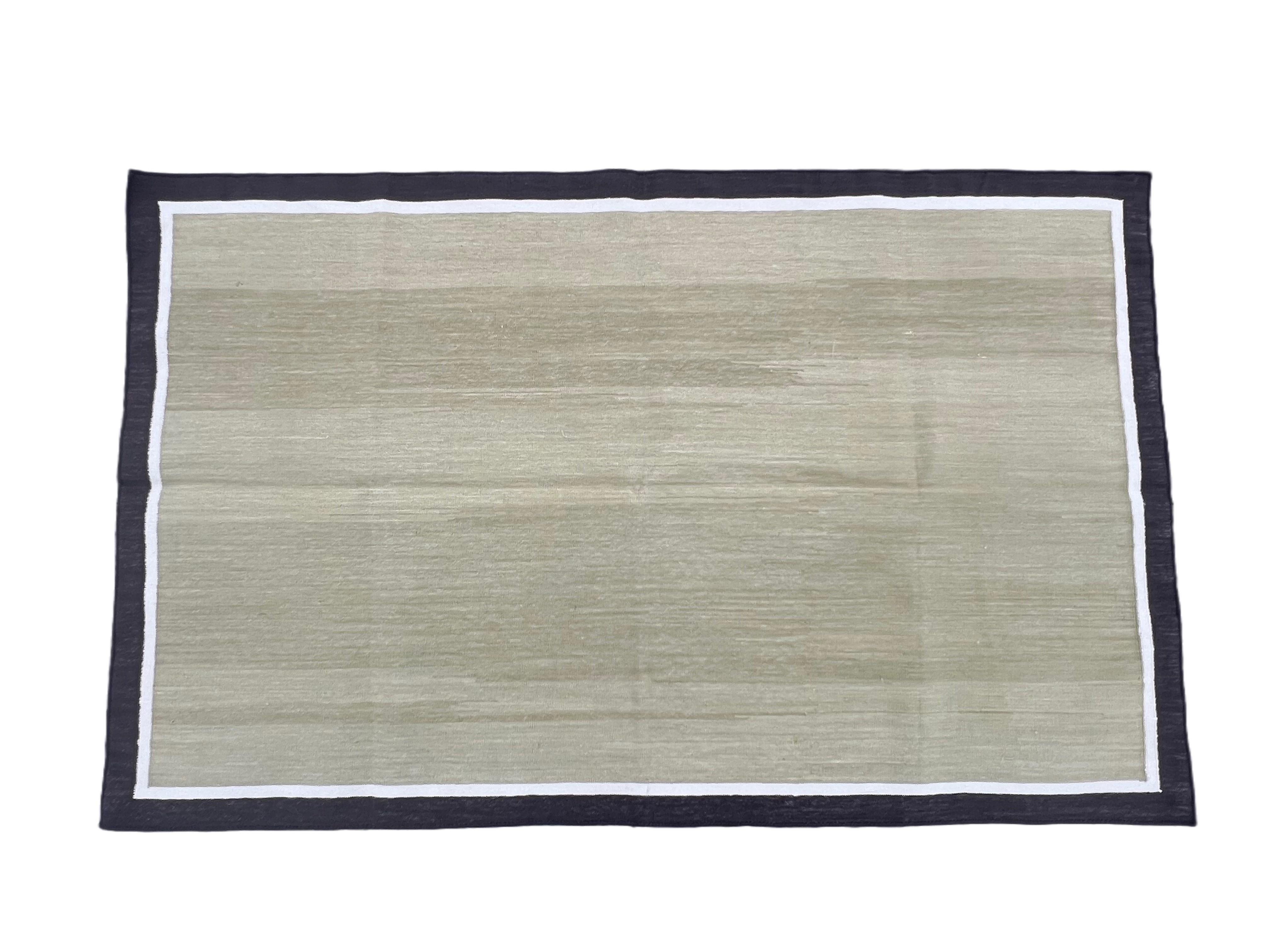 Tappeto per l'area a tessitura piatta in cotone fatto a mano, 3x5 Greene & Greene a strisce marroni in vendita 1
