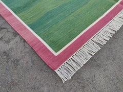 Handmade Cotton Flat Weave Area Rug, 4x6 Green And Pink Indian Dhurrie Kilim Rug