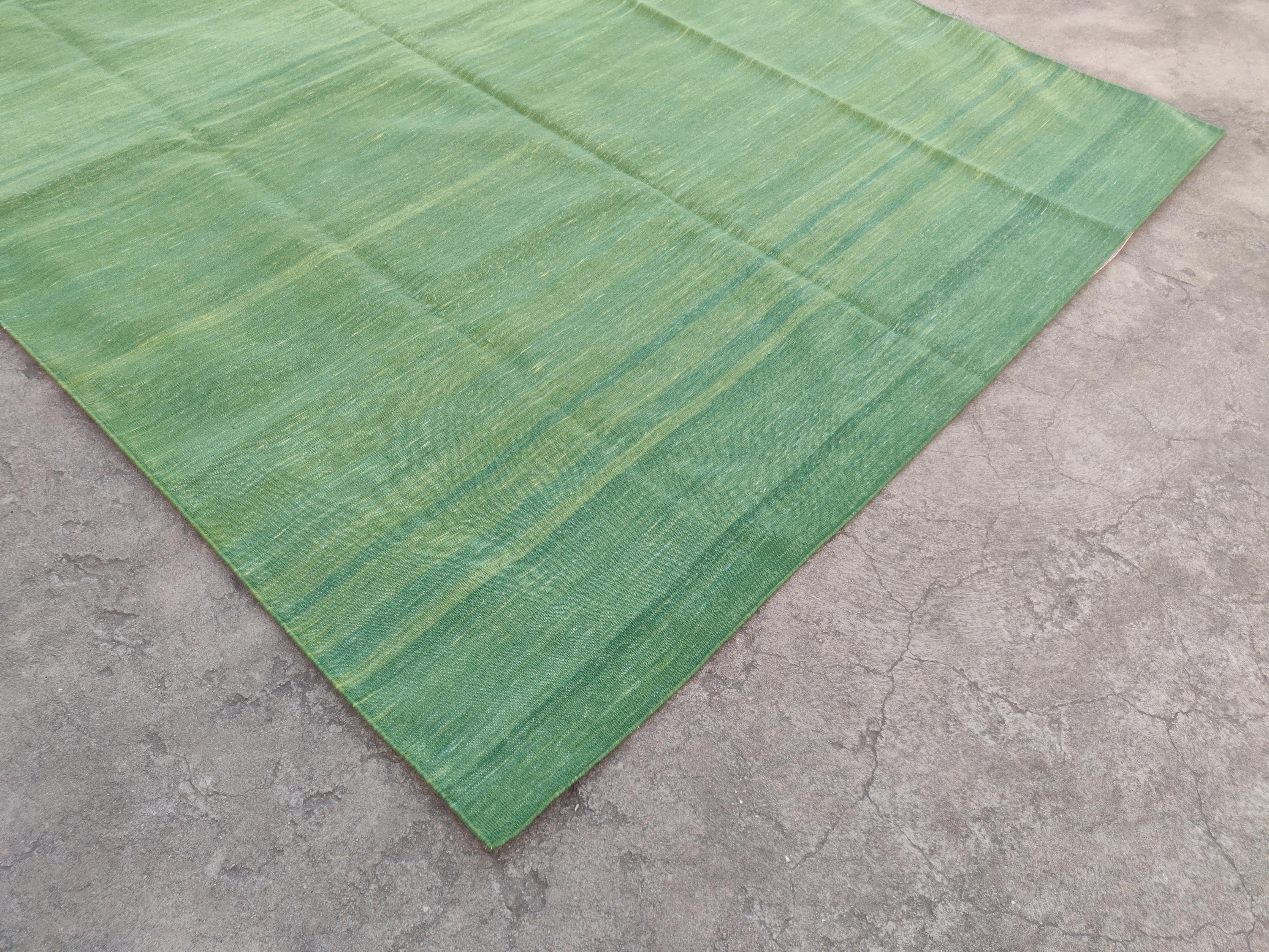 Alfombra de Algodón de Tejido Plano, 6x9 Verde Bosque Sólido Dhurrie Kilim Indio Tejido a mano en venta