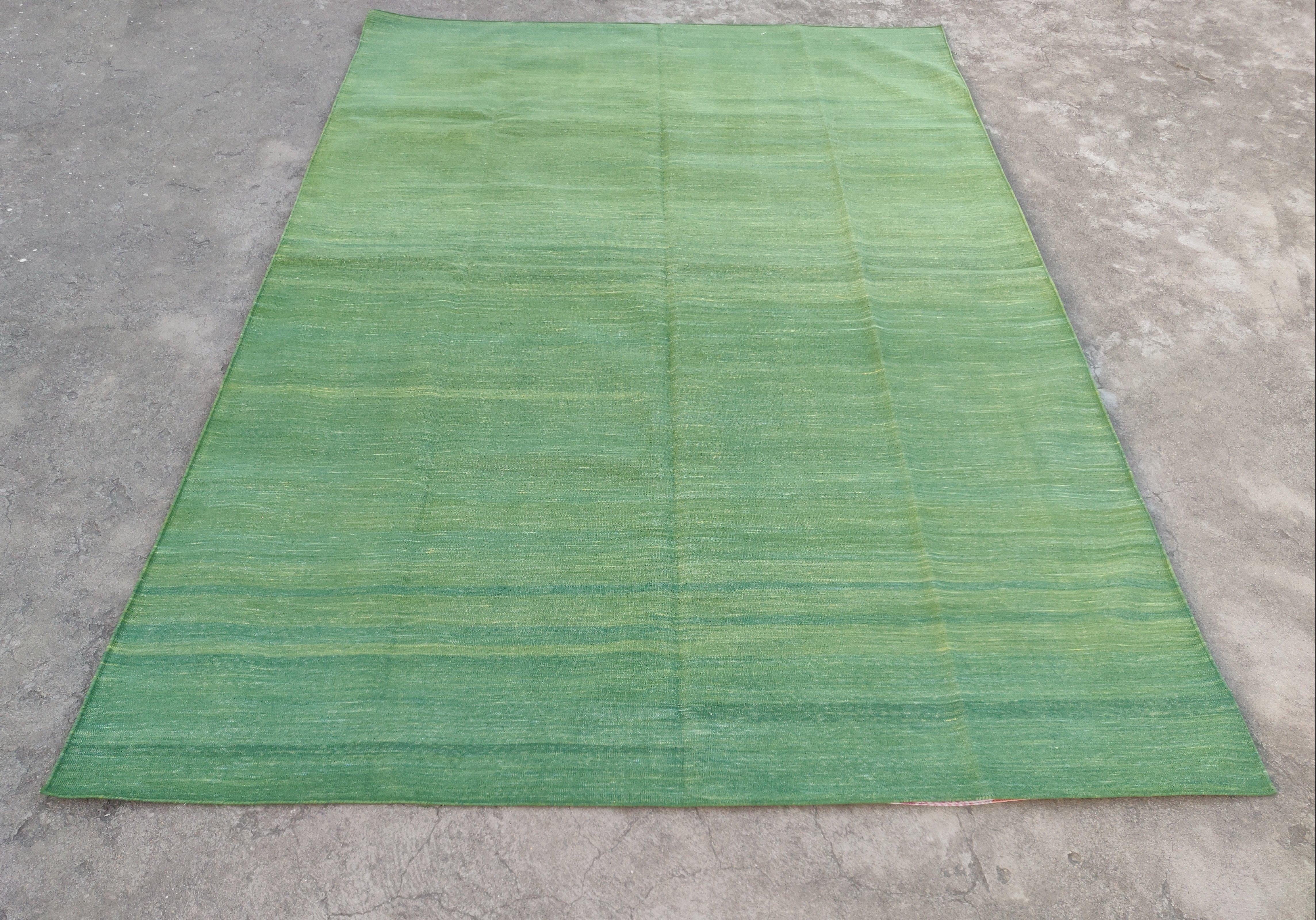 Alfombra de Algodón de Tejido Plano, 6x9 Verde Bosque Sólido Dhurrie Kilim Indio en Nuevo estado para la venta en Jaipur, IN