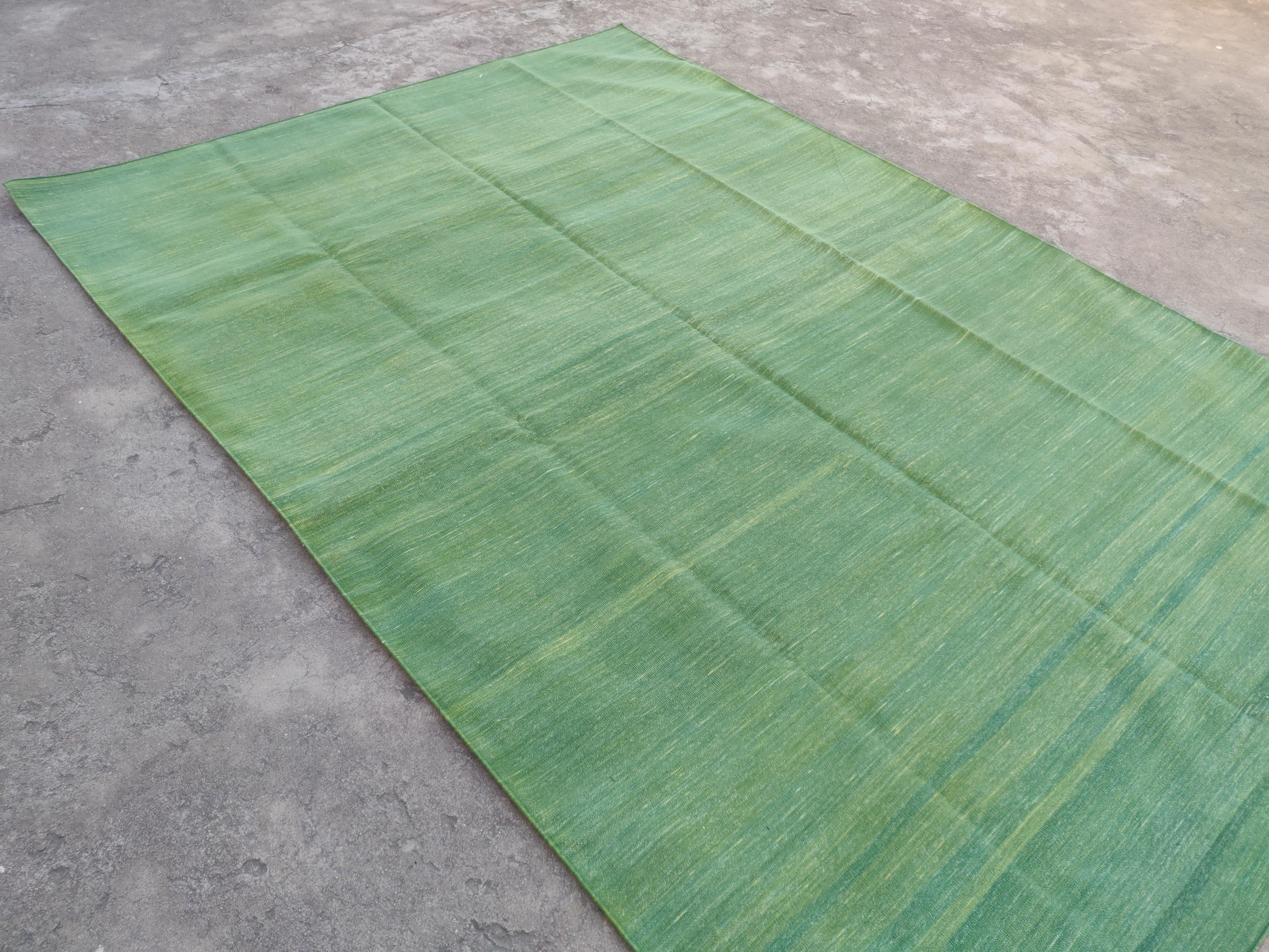 Alfombra de Algodón de Tejido Plano, 6x9 Verde Bosque Sólido Dhurrie Kilim Indio Siglo XXI y contemporáneo en venta