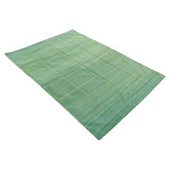 Handgefertigter Flachgewebe-Teppich aus Baumwolle, 6x9 Waldgrüner massiver indischer Dhurrie-Kelim aus Baumwolle