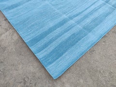 Handmade Cotton Flat Weave Area Rug, 6x9 Solid Sky Blue Indian Dhurrie Kilim Rug