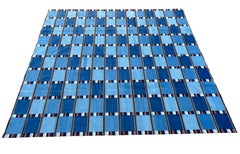 Handmade Cotton Flat Weave Rug, 10x14 Blue, Cream Indian Check Geometric Dhurrie