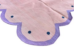 Handmade Cotton Flat Weave Rug, 4.5x7.5 Pink, Lavender Scalloped Indian Dhurrie