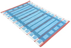Handmade Cotton Flat Weave Rug, 6x9 Blue, Cream And Red Geometric Indian Dhurrie