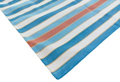 Handmade Cotton Flat Weave Rug, 6x9 Blue, Red And Yellow Striped Indian Dhurrie
