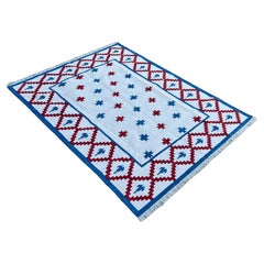 Handmade Cotton Flat Weave Rug, 6x9 Cream And Red Indian Star Geometric Dhurrie