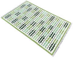 Handmade Cotton Flat Weave Rug, 6x9 Green, White Marianne Indian Striped Dhurrie