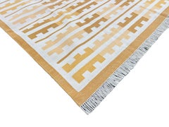 Handmade Cotton Flat Weave Rug, 6x9 Yellow, White Marianne Indian Stripe Dhurrie