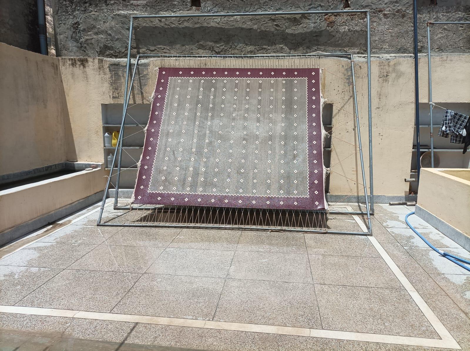 Tapis Dhurrie en coton tissé à la main, 8 x 10, beige, rose à motif de diamants indiens en vente 5