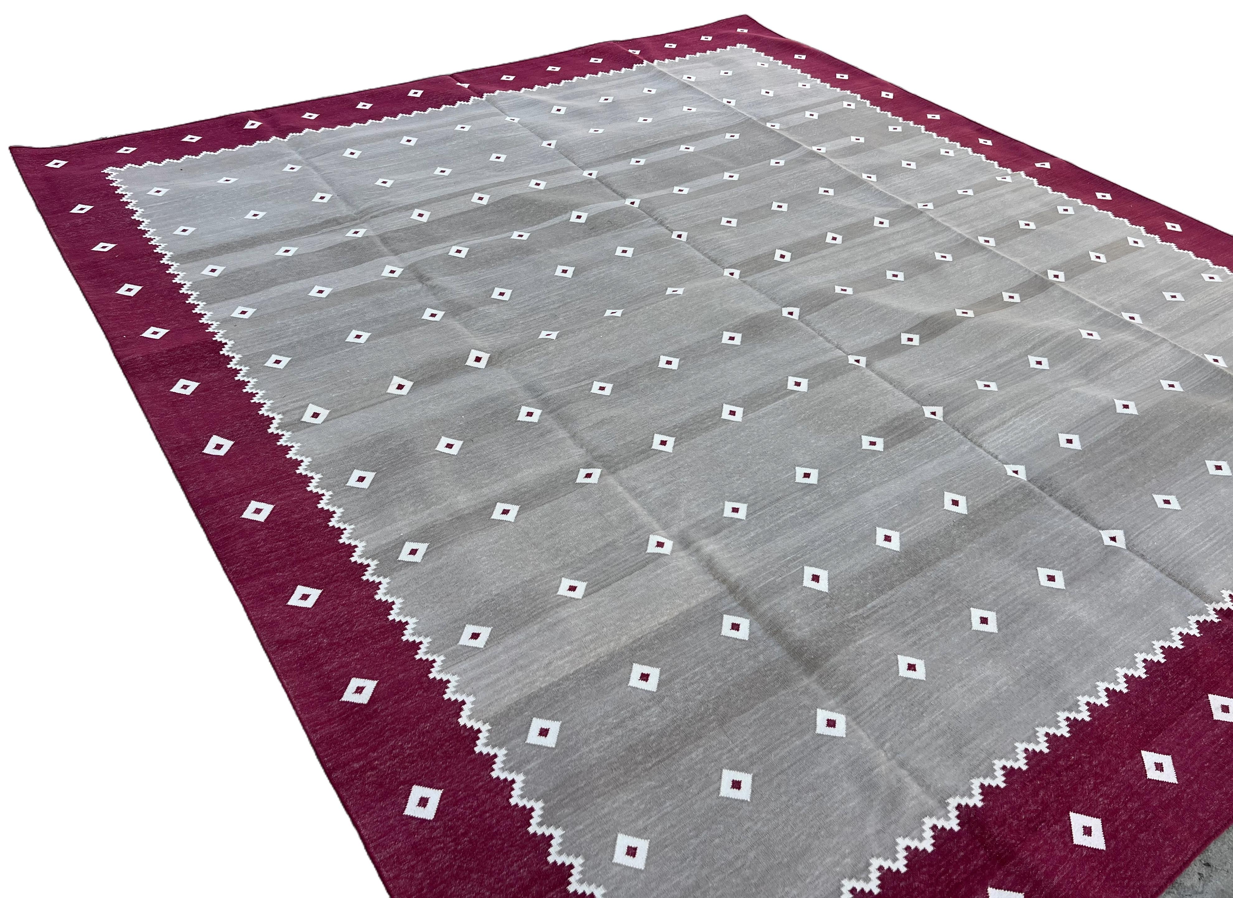 XXIe siècle et contemporain Tapis Dhurrie en coton tissé à la main, 8 x 10, beige, rose à motif de diamants indiens en vente