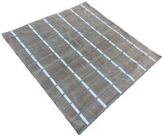 Tapis en coton tissé à plat, 9x9 Beige et crème Tapis indien à carreaux Dhurrie