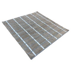 Handmade Cotton Flat Weave Rug, 9x9 Beige And Cream Indian Checked Dhurrie Rug