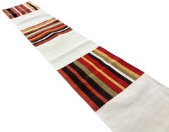 Handmade Cotton Flat Weave Runner, 1x10 Cream And Red Checked Indian Dhurrie Rug