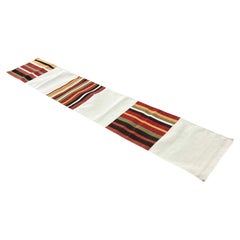 Handmade Cotton Flat Weave Runner, 1x10 Cream And Red Checked Indian Dhurrie Rug