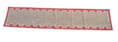 Handmade Cotton Flat Weave Runner, 2x10 Beige, Cream, Red Striped Indian Dhurrie