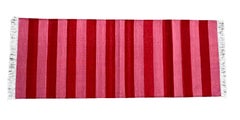 Handmade Cotton Flat Weave Runner, 2x5.5 Feet Pink And Red Indian Striped Runner
