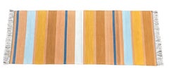 Handmade Cotton Flat Weave Runner, 2x5.5 Feet Tan And Blue Indian Striped Runner