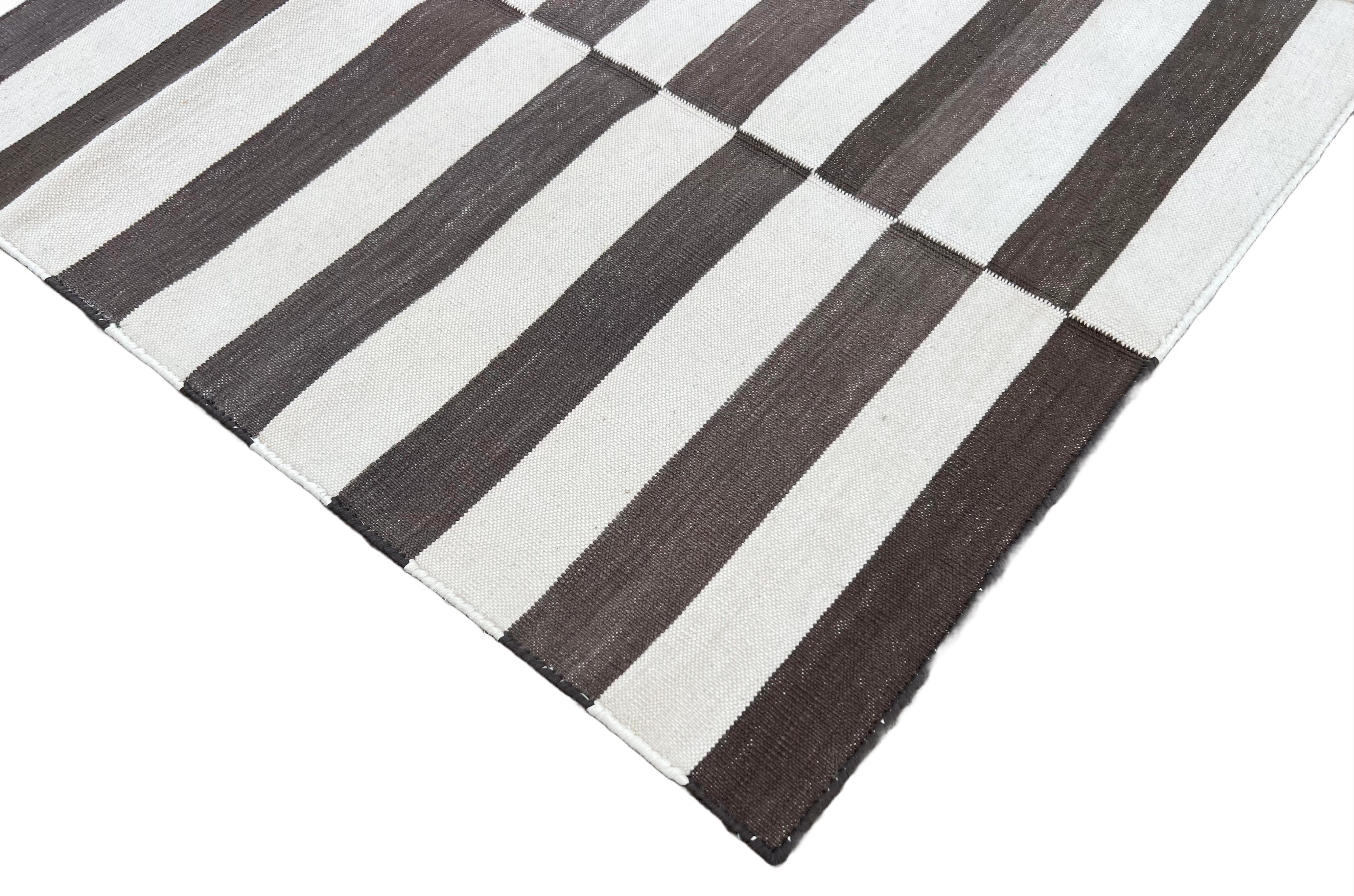 Handmade Cotton Flat Weave Runner, 2x7 Brown And Cream Indian Striped Runner Rug For Sale 4