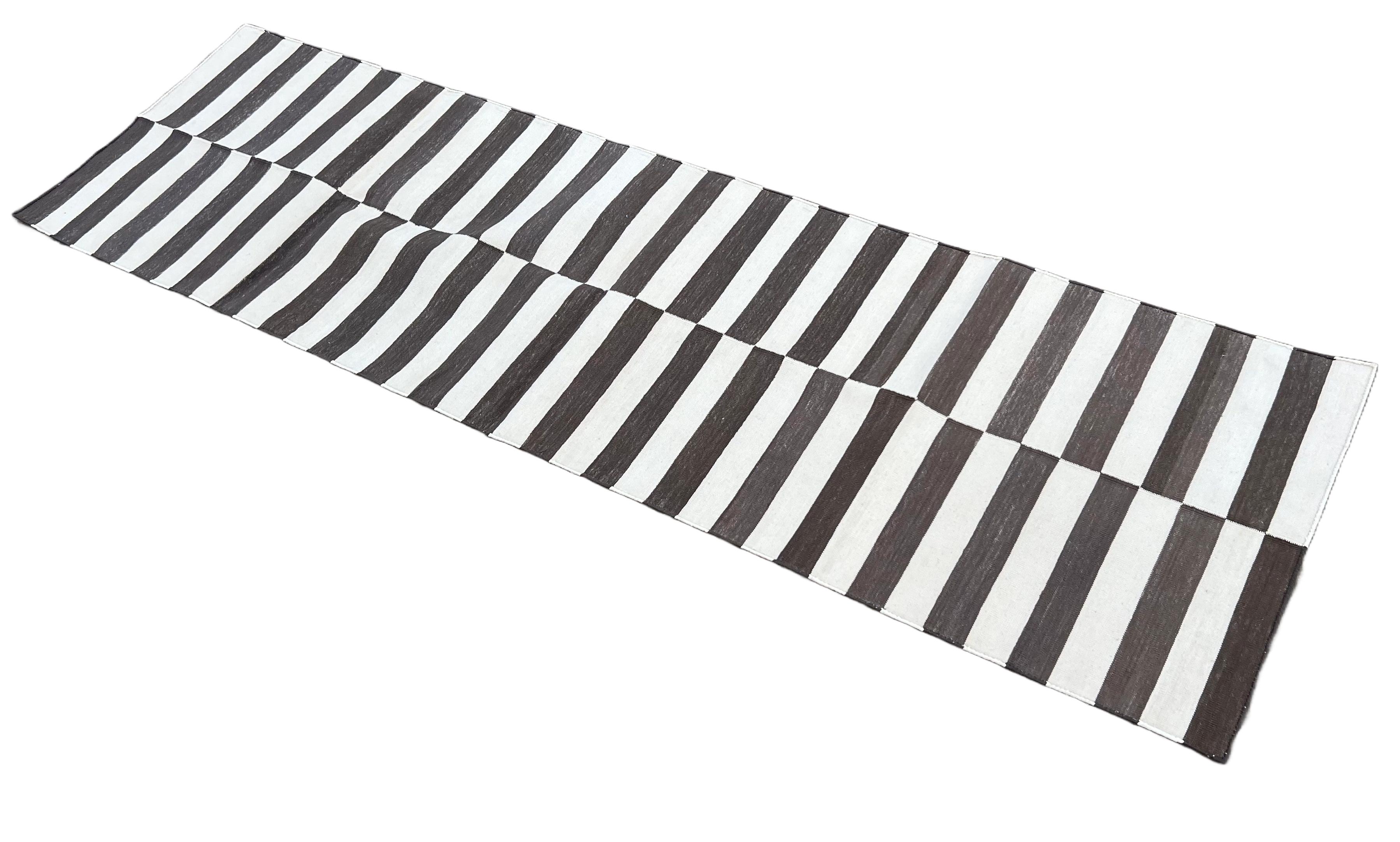 Cotton Natural Vegetable Dyed, Coffee Brown And Cream Indian Striped Dhurrie Runner-2'x7' (60x210cm)
These special flat-weave dhurries are hand-woven with 15 ply 100% cotton yarn. Due to the special manufacturing techniques used to create our rugs,
