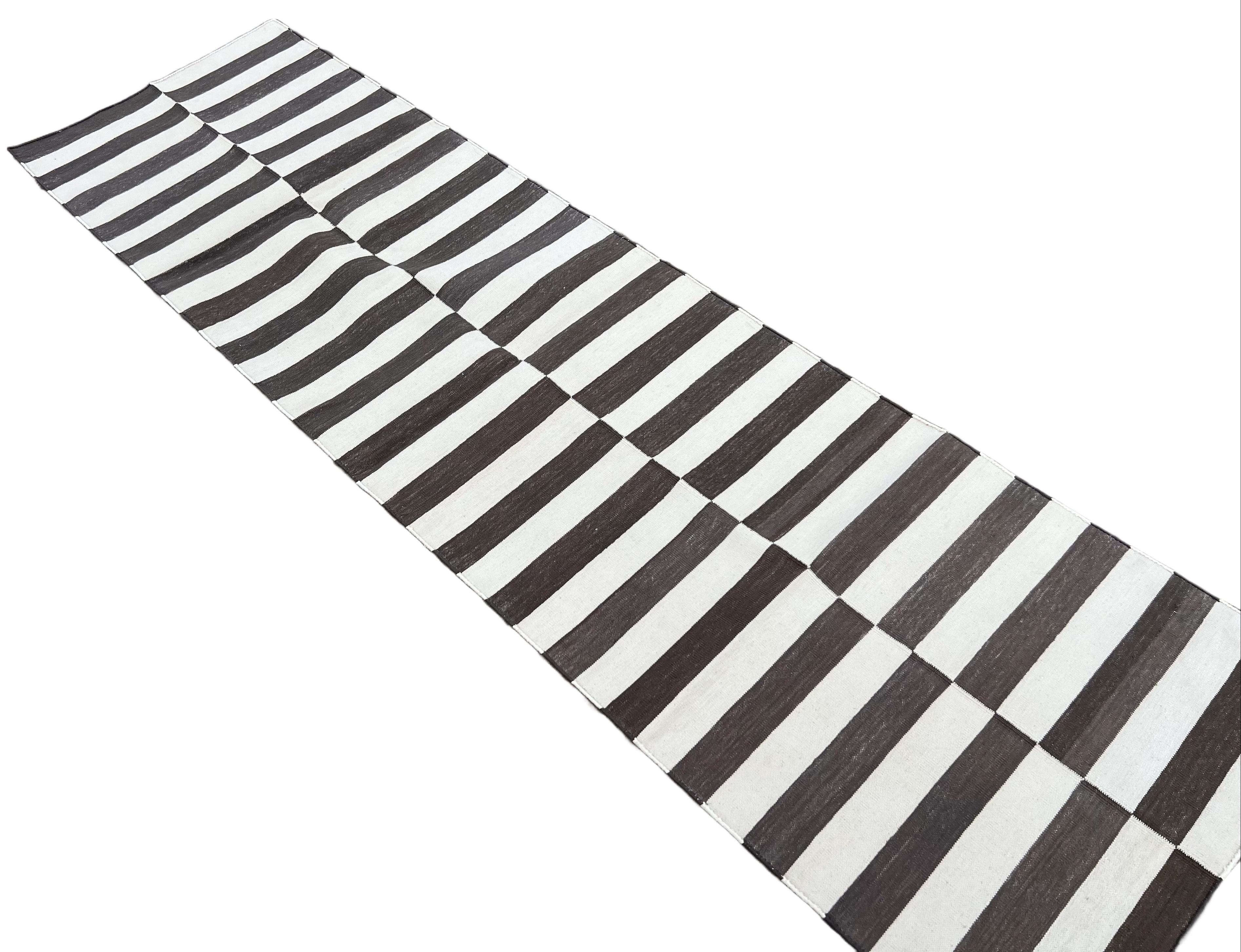 Handmade Cotton Flat Weave Runner, 2x7 Brown And Cream Indian Striped Runner Rug For Sale 2