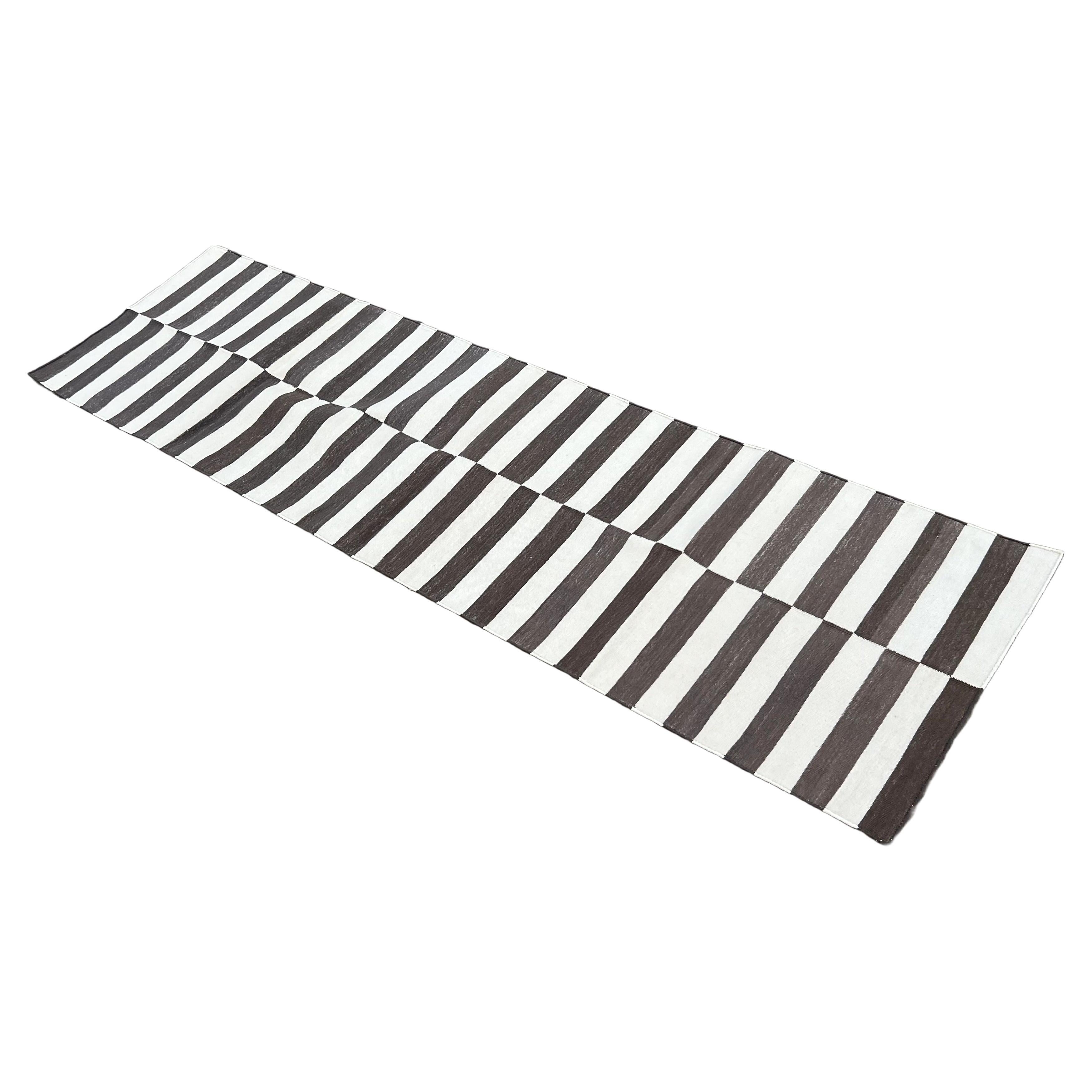 Handmade Cotton Flat Weave Runner, 2x7 Brown And Cream Indian Striped Runner Rug