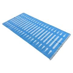 Handmade Cotton Flat Weave Runner, 4x8 Blue And White Striped Indian Dhurrie Rug