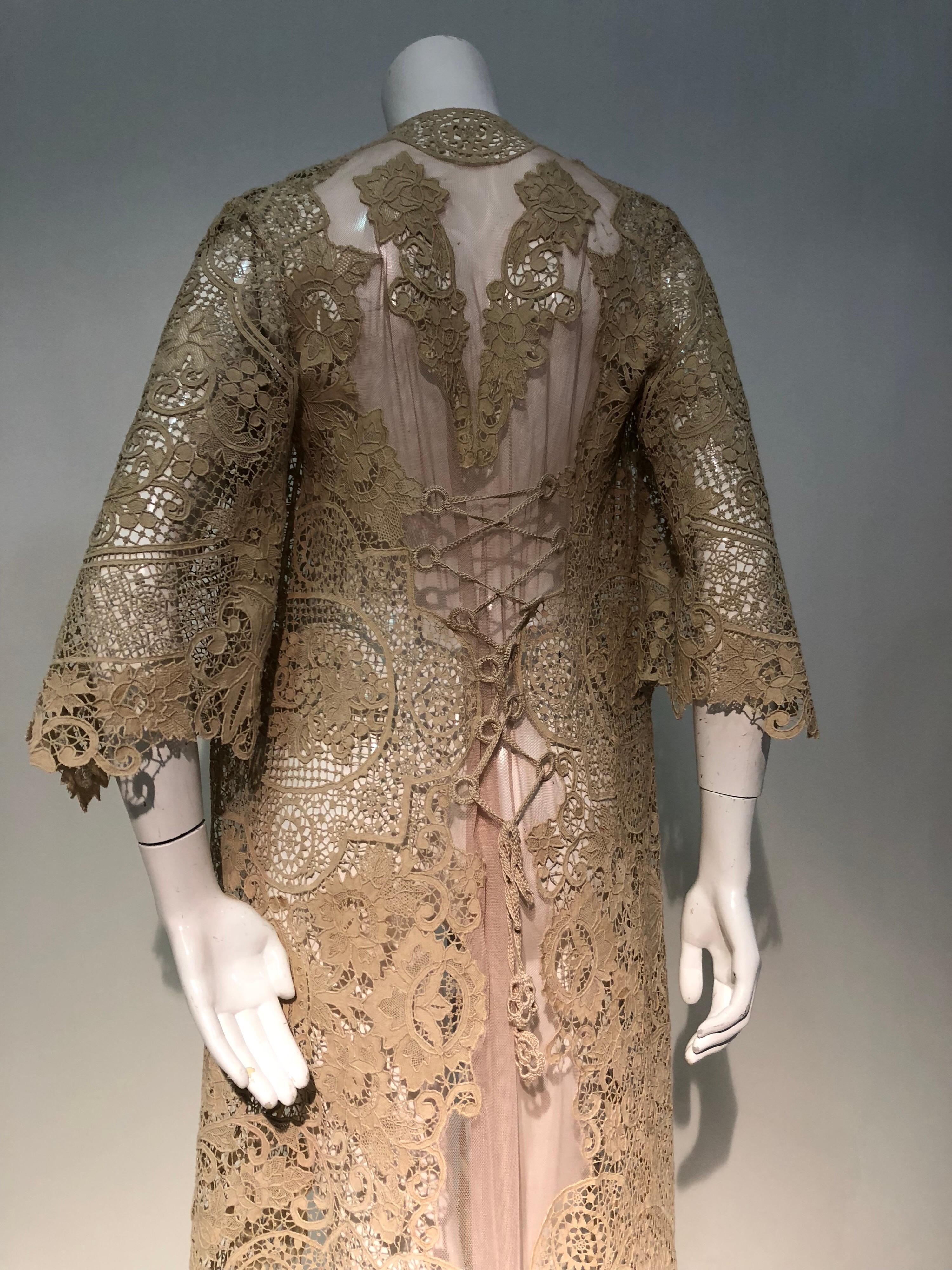 Handmade Cotton Victorian Lace Appliqué on Net Duster Jacket W/ Corset Back 5