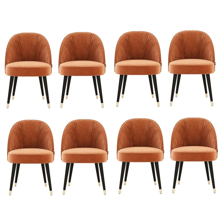 Handmade Couture Dining Chairs In Lacquered Wood And Pleated Velvet For Sale At 1stdibs
