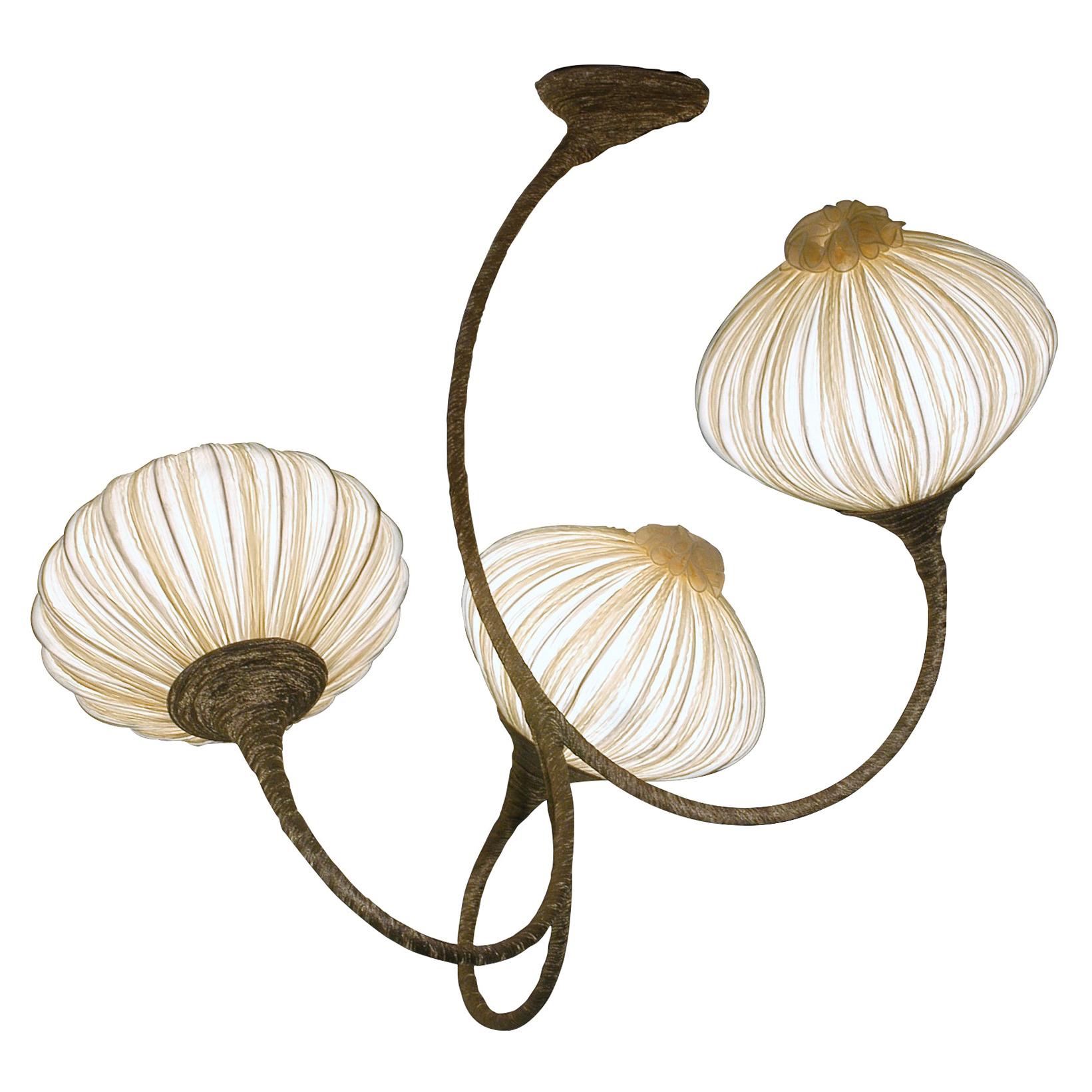 Silk and Organza over Metal "3 Palms" Chandelier by Aqua Creations For Sale