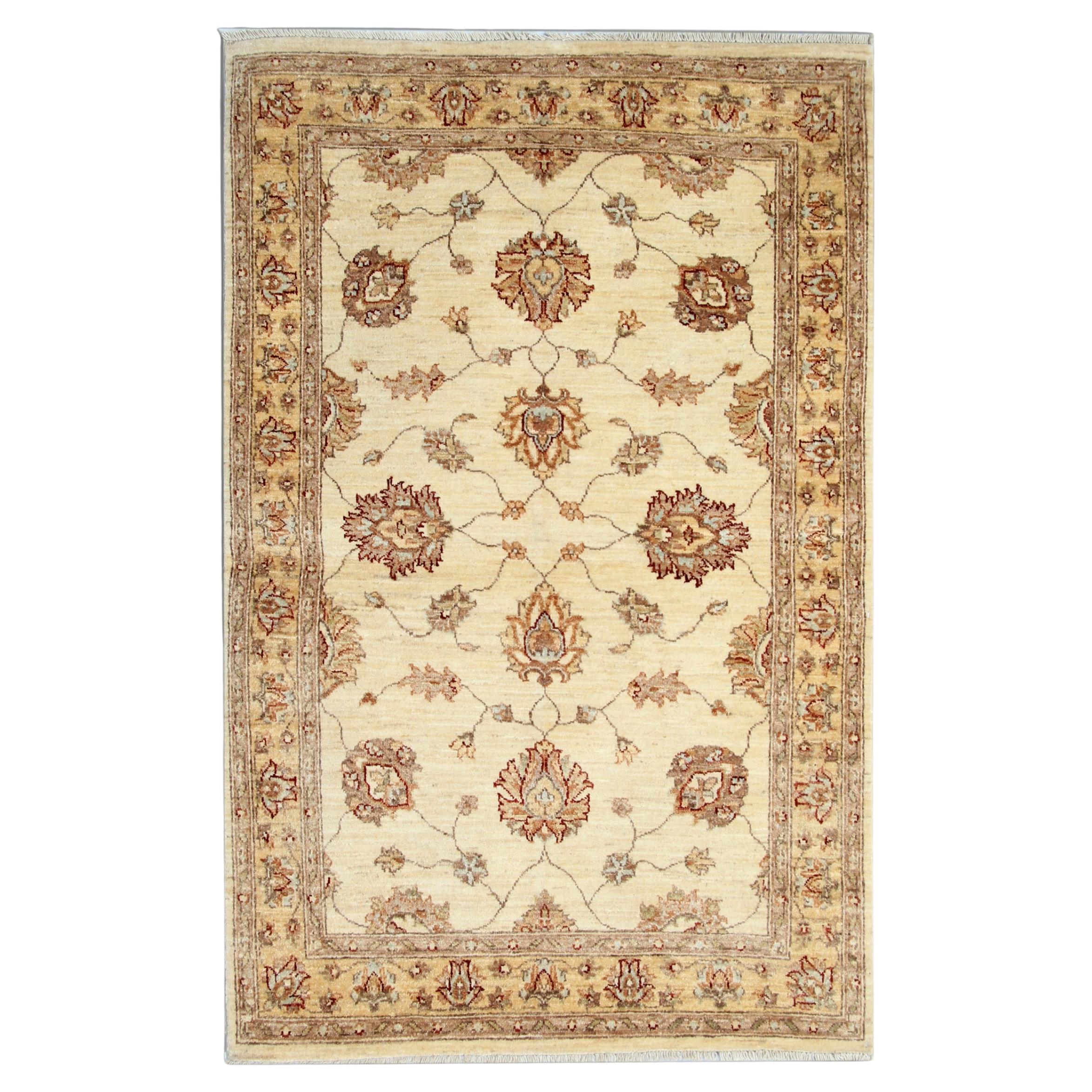 Tapis en laine crème fait main, tapis floral traditionnel pour chambre à coucher et salon
