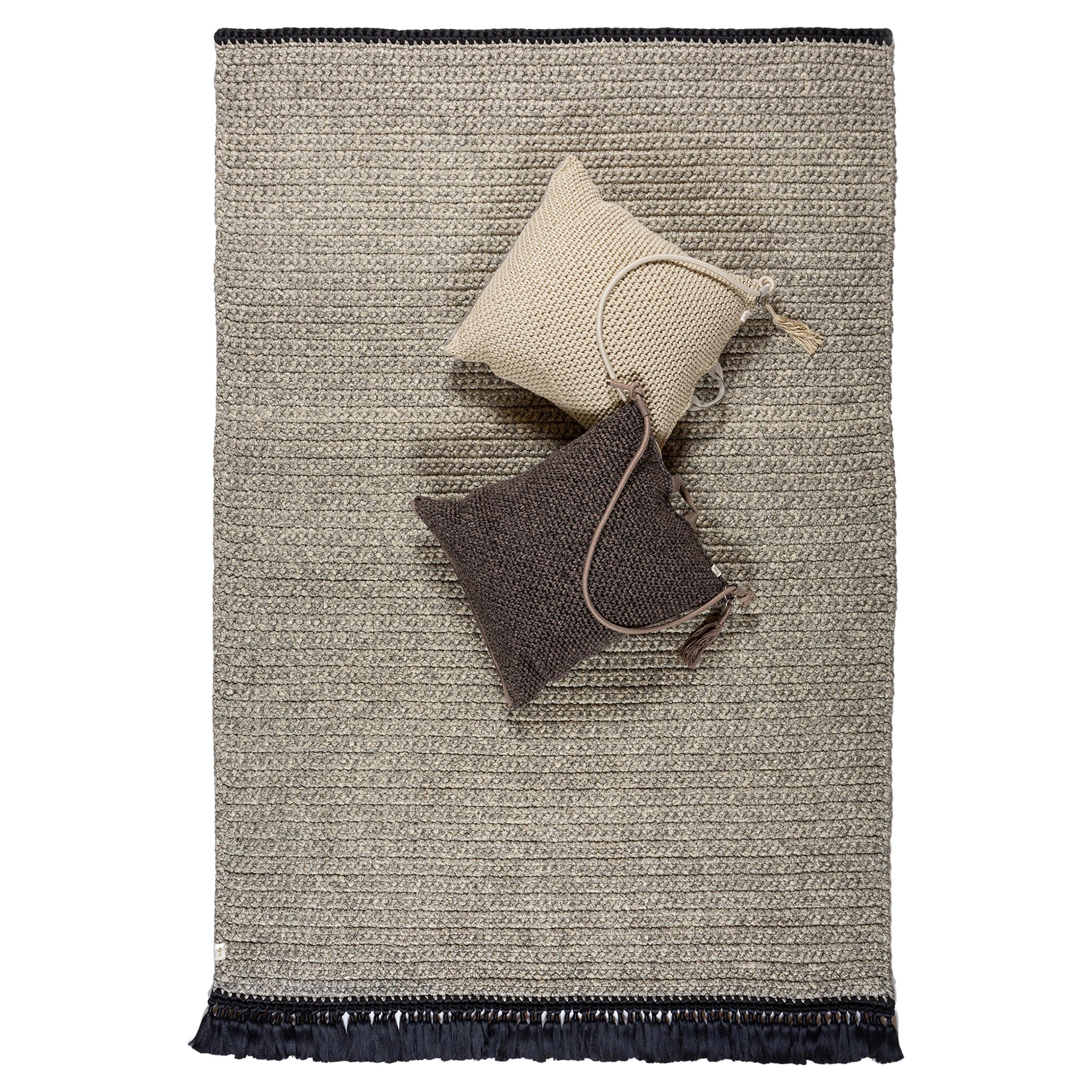 Tapis épais de 200 x 300 cm, fait à la main, de couleur sable et noire